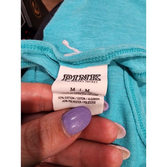 Victoria Secret pink racerback tank top with sequin logo  Sz Med Teal Neon Green - Picture 4 of 6